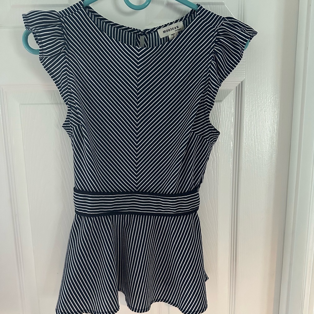 Striped short sleeved blouse with peplum
